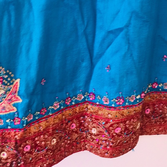 Vintage Heavily Beaded Aqua Turquoise Iridescent Indian Kurta Tunic Gems Dress. - Picture 4 of 13